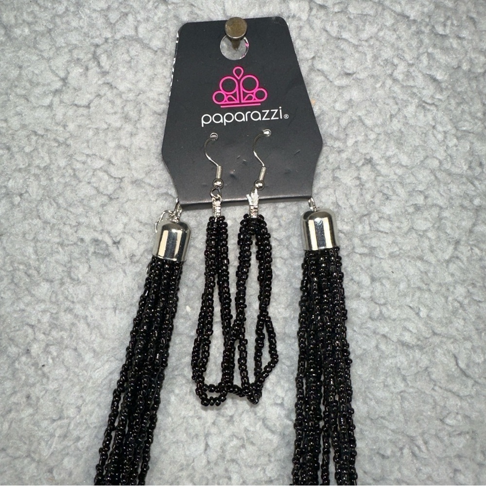 Paparazzi Congo Colada Black Seed Beads Necklace‎ Set Y2K Boho Whimsigoth Formal - Picture 3 of 5